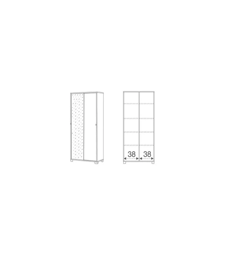 ARMADIO OLMO 2 ANTE SCORREVOLI 1 A SPECCHIO, 78X181X35 CM